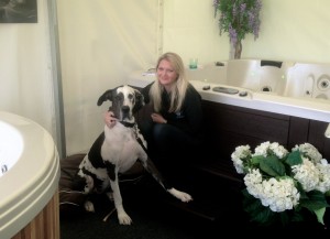 Jennifer with company mascot Harlie the Great Dane